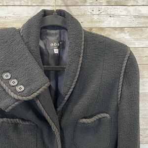 Vintage '80s ABS Allen Schwartz Womens 6 Coat Black Wool Corded Piping Lined USA